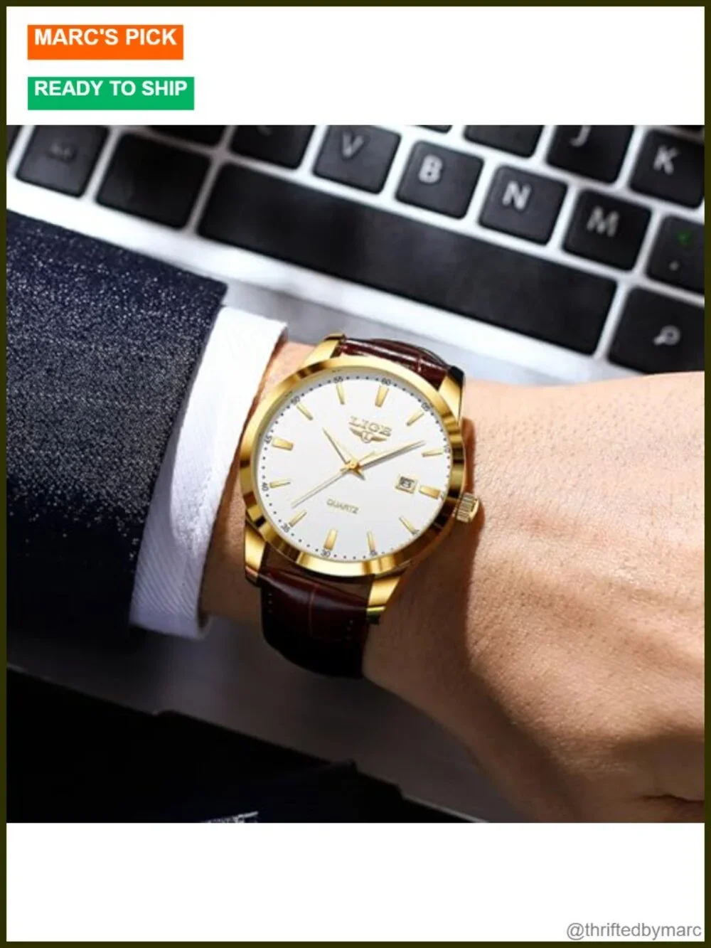 Men's Vintage Dress Chronograph Leather Watch Waterproof Quartz Luminous Date
